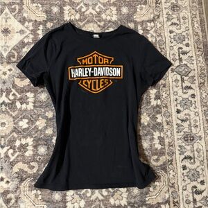 Harley-Davidson Women's Black and Orange Tee